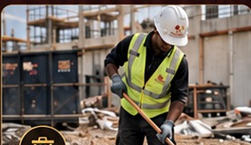 Construction cleanup worker on an active jobsite